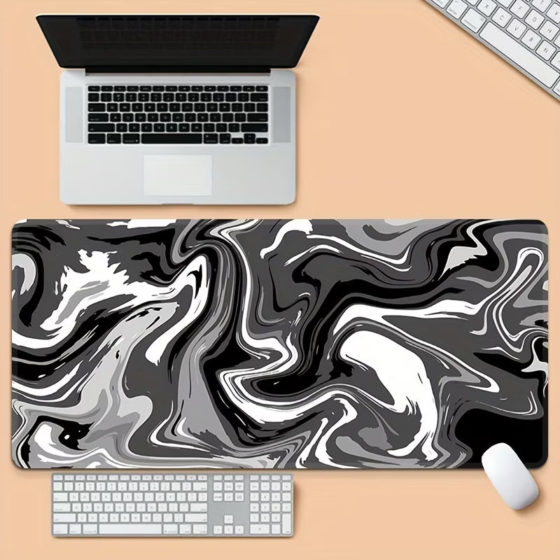 Monochrome Smoke XL Desk Mat | Liquid Swirl Design