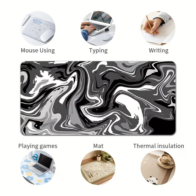 Monochrome Smoke XL Desk Mat | Liquid Swirl Design