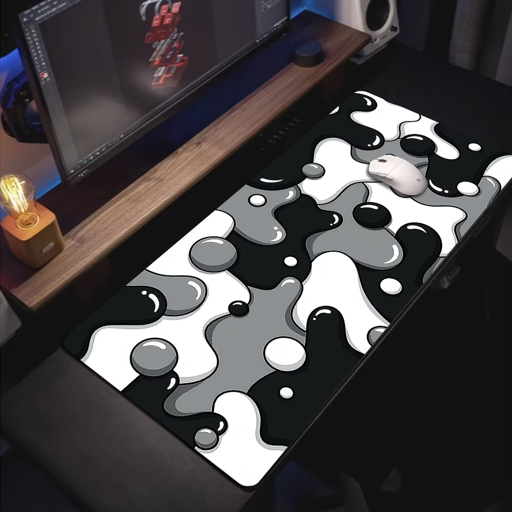 Graphite Flow XL Gaming Mat | Black & White Abstract Design