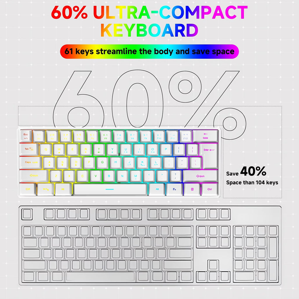 Arctic Glow 60% Mechanical Keyboard – White RGB Gaming Board