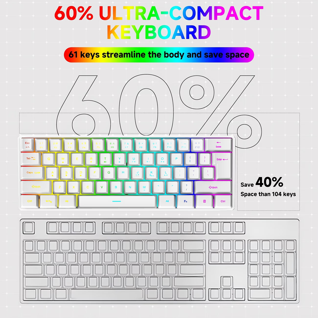 Arctic Glow 60% Mechanical Keyboard – White RGB Gaming Board