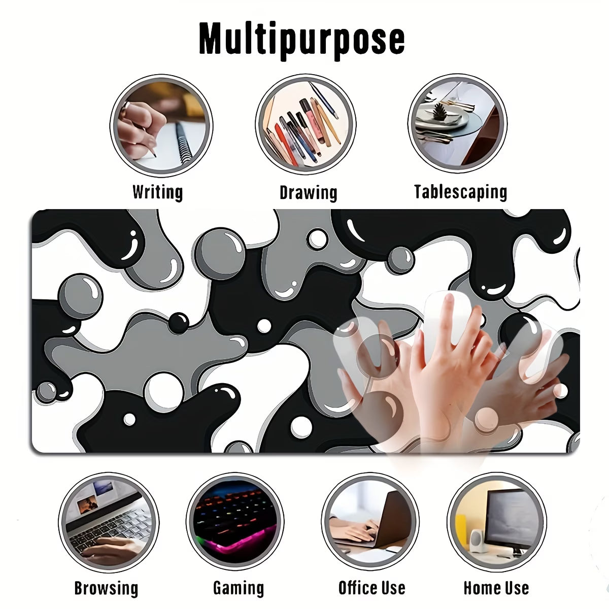 Graphite Flow XL Gaming Mat | Black & White Abstract Design