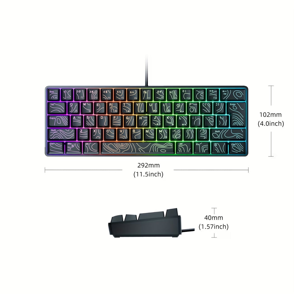 Topo-Glow 60% Mechanical Keyboard – RGB Backlit Topographic Keycaps