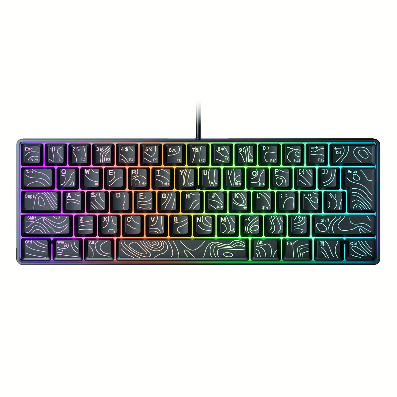 Topo-Glow 60% Mechanical Keyboard – RGB Backlit Topographic Keycaps