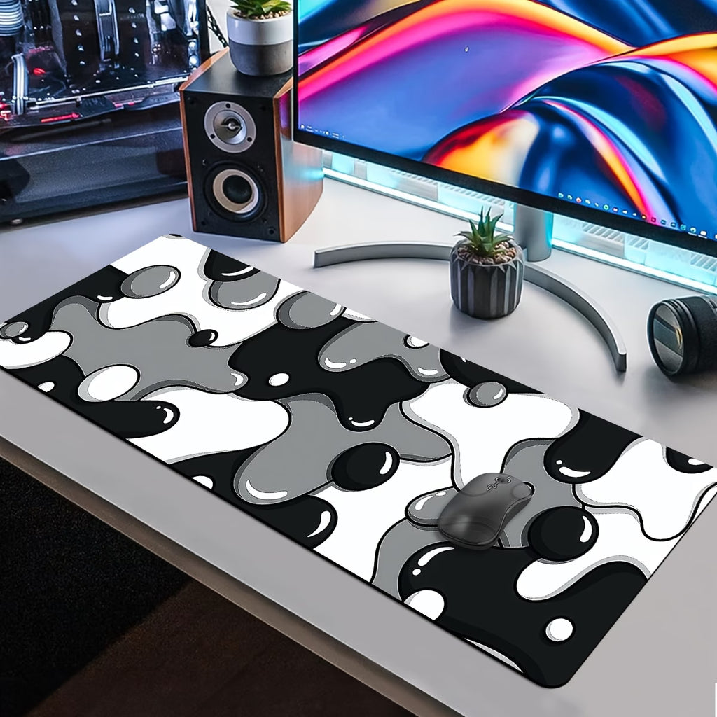 Graphite Flow XL Gaming Mat | Black & White Abstract Design