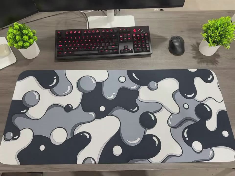 Graphite Flow XL Gaming Mat | Black & White Abstract Design